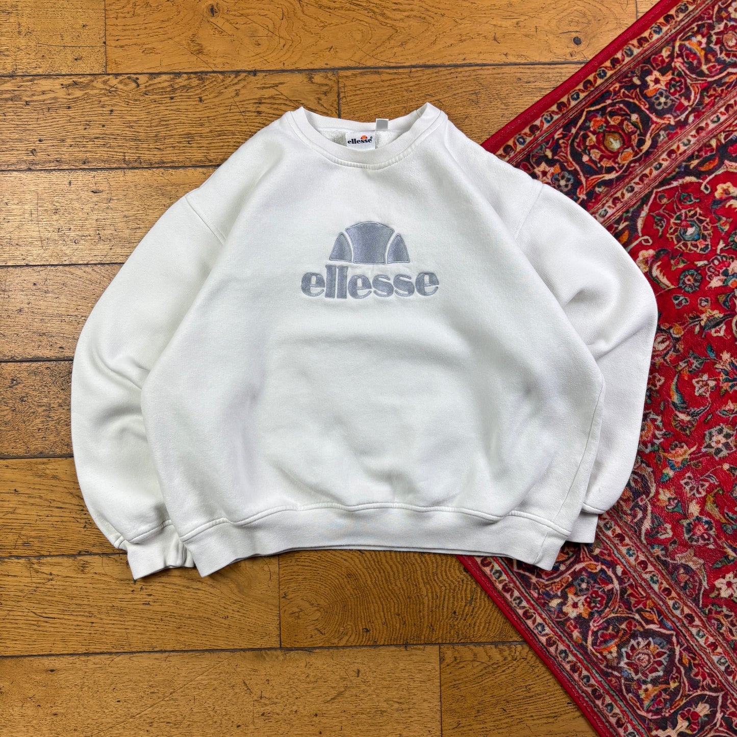 Vintage 90s Ellesse Cream Boxy Embroidered Sweatshirt - L