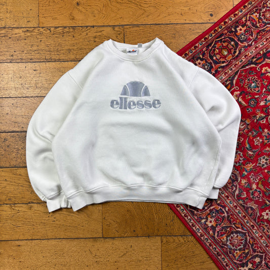 Vintage 90s Ellesse Cream Boxy Embroidered Sweatshirt - L