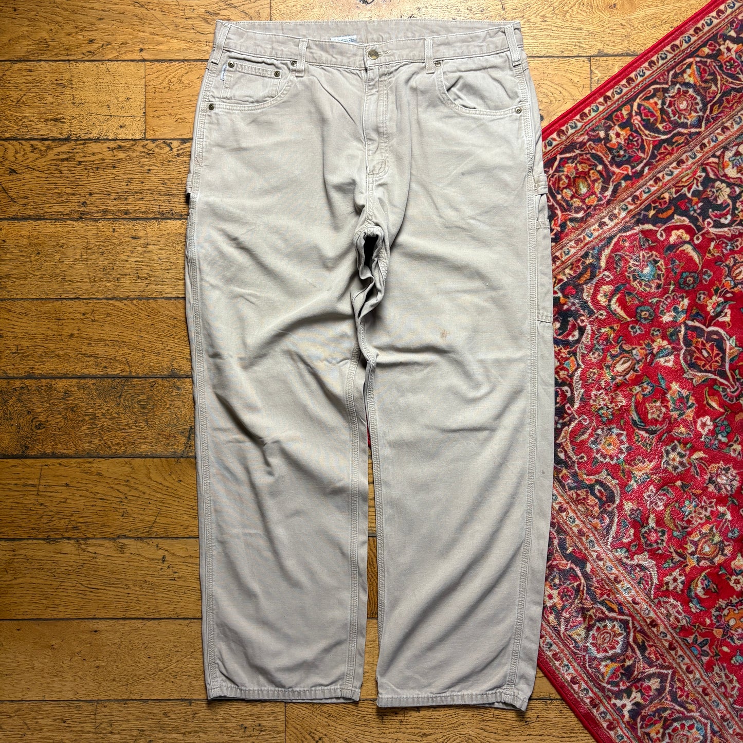 Vintage Carhartt Workwear Carpenter Cream Baggy Trousers - 38R