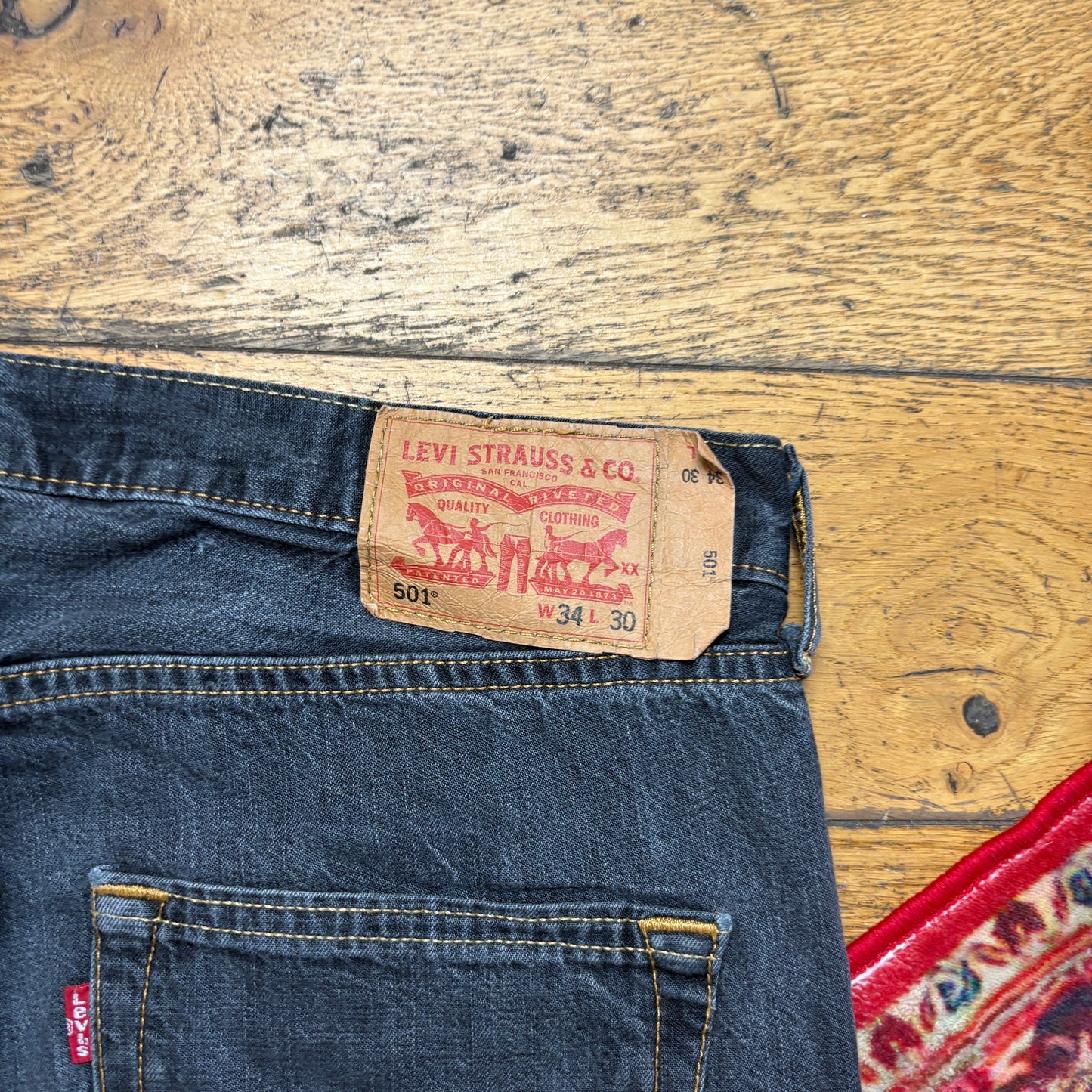 Vintage Levis 501 Straight Navy Grey Denim Jeans - 36S