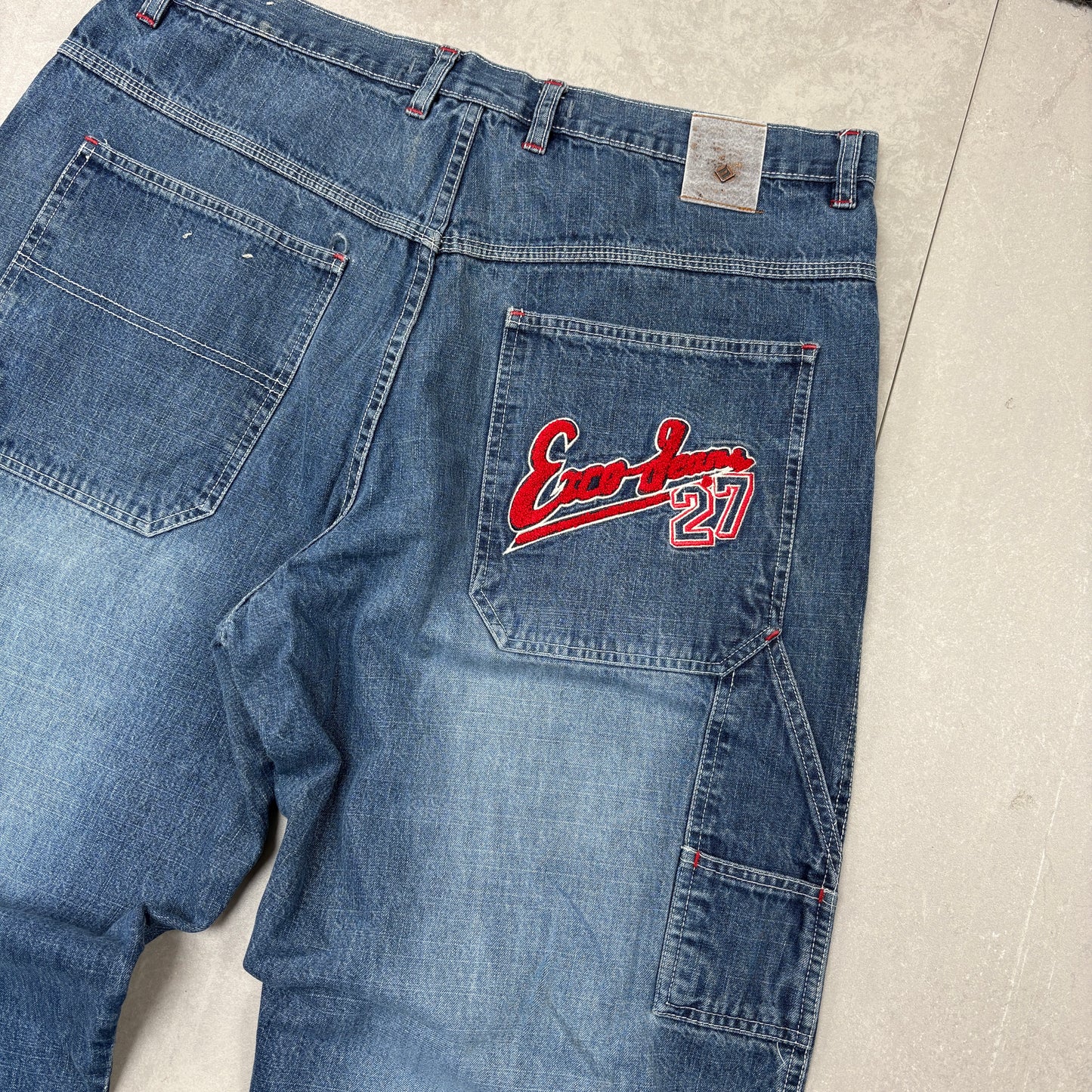 Vintage Exco Embroidered Hip Hop Baggy Blue Jeans - 36