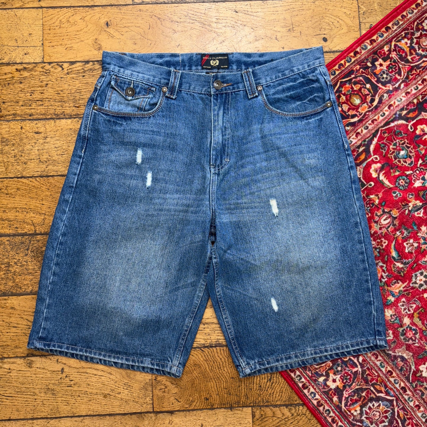 Vintage Phat Farm Blue Embroidered Y2K Hip Hop Baggy Jeans Shorts Jorts - 38