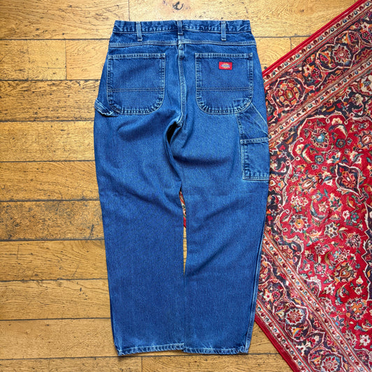 Vintage Dickies Workwear Carpenter Baggy Blue Jeans - 34L