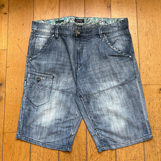 Vintage Double Knee Blue Hip Hop Shorts Jorts - 36
