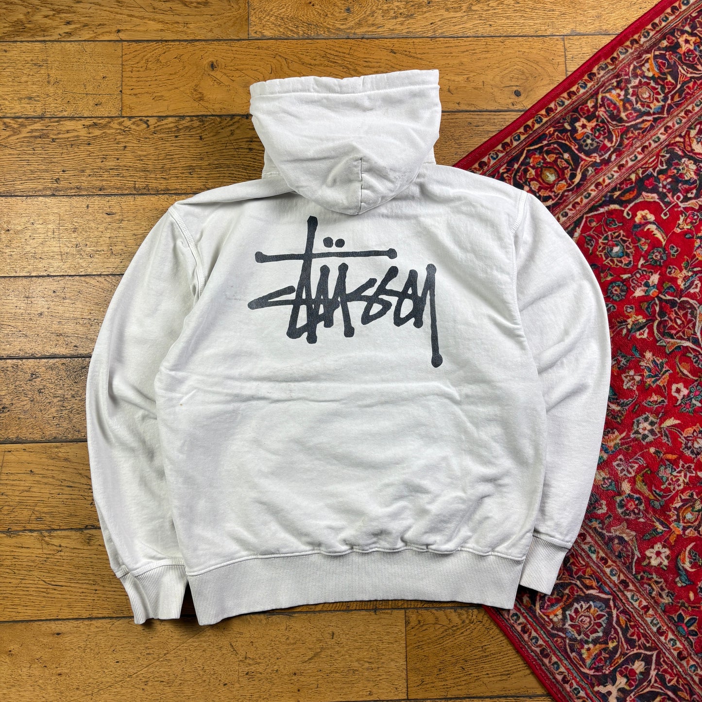 Vintage Stussy White Hoodie Sweatshirt - M