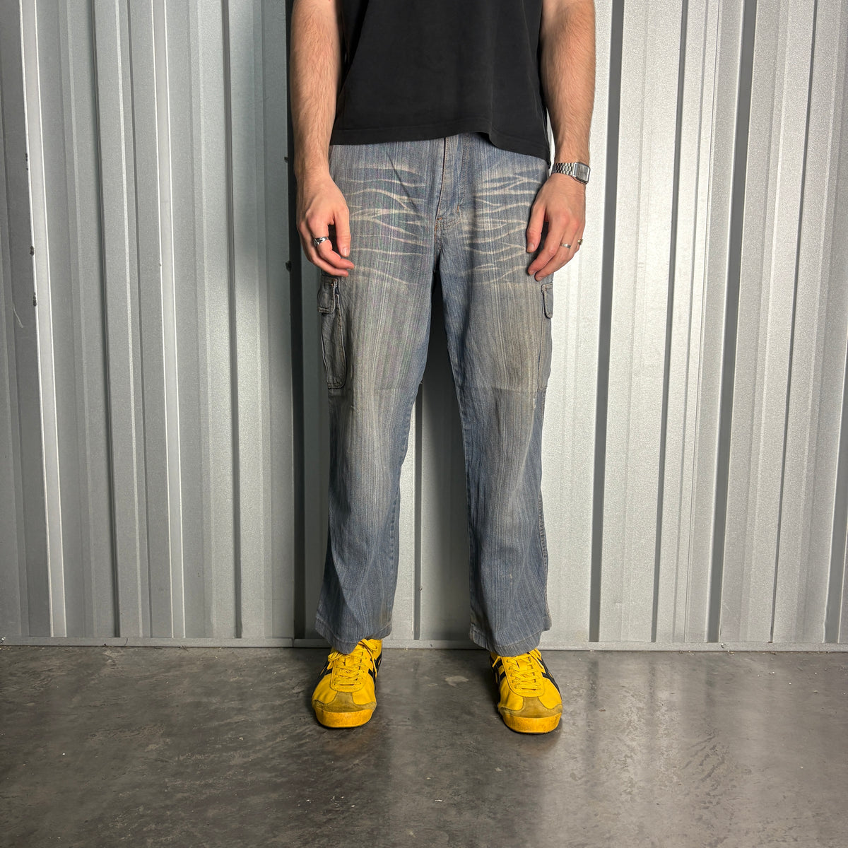 Embroidered Blue Cargo Japanese Denim Hip Hop Y2K Baggy Jeans - 34S