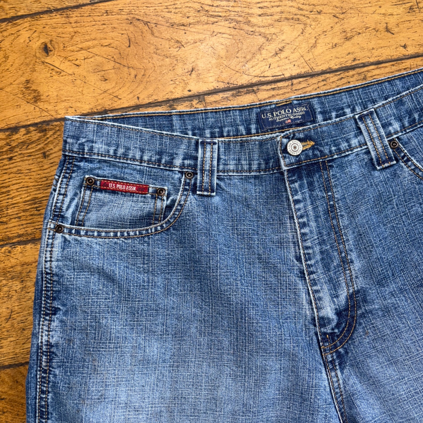 Vintage Us Polo ASSN Blue Embroidered Y2K Hip Hop Baggy Shorts Jorts - 38