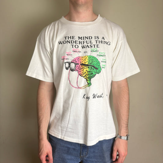 Vintage 90s White Funny Slogan Single Stitch Graphic T-Shirt - L