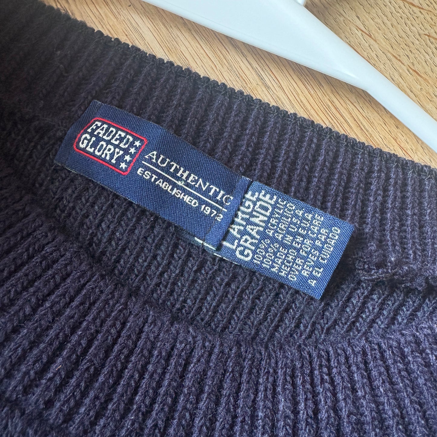Vintage Faded Glory USA Flag Navy Chunky Knit Jumper - L
