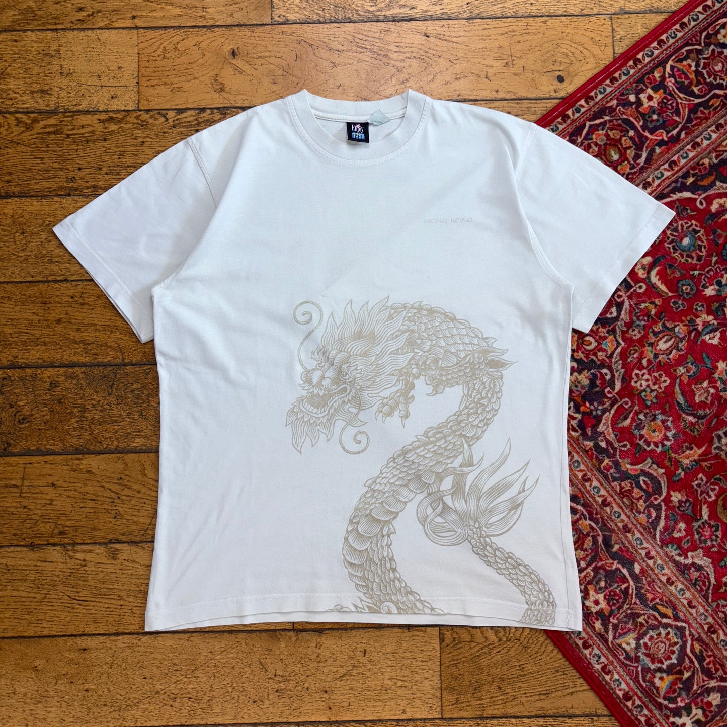 Vintage Dragon White Hong Kong Graphic T-Shirt - L