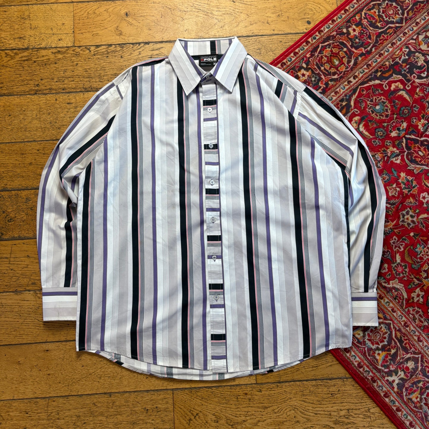 Vintage Southpole White Purple Hip Hop Stripe Shirt - 2XL