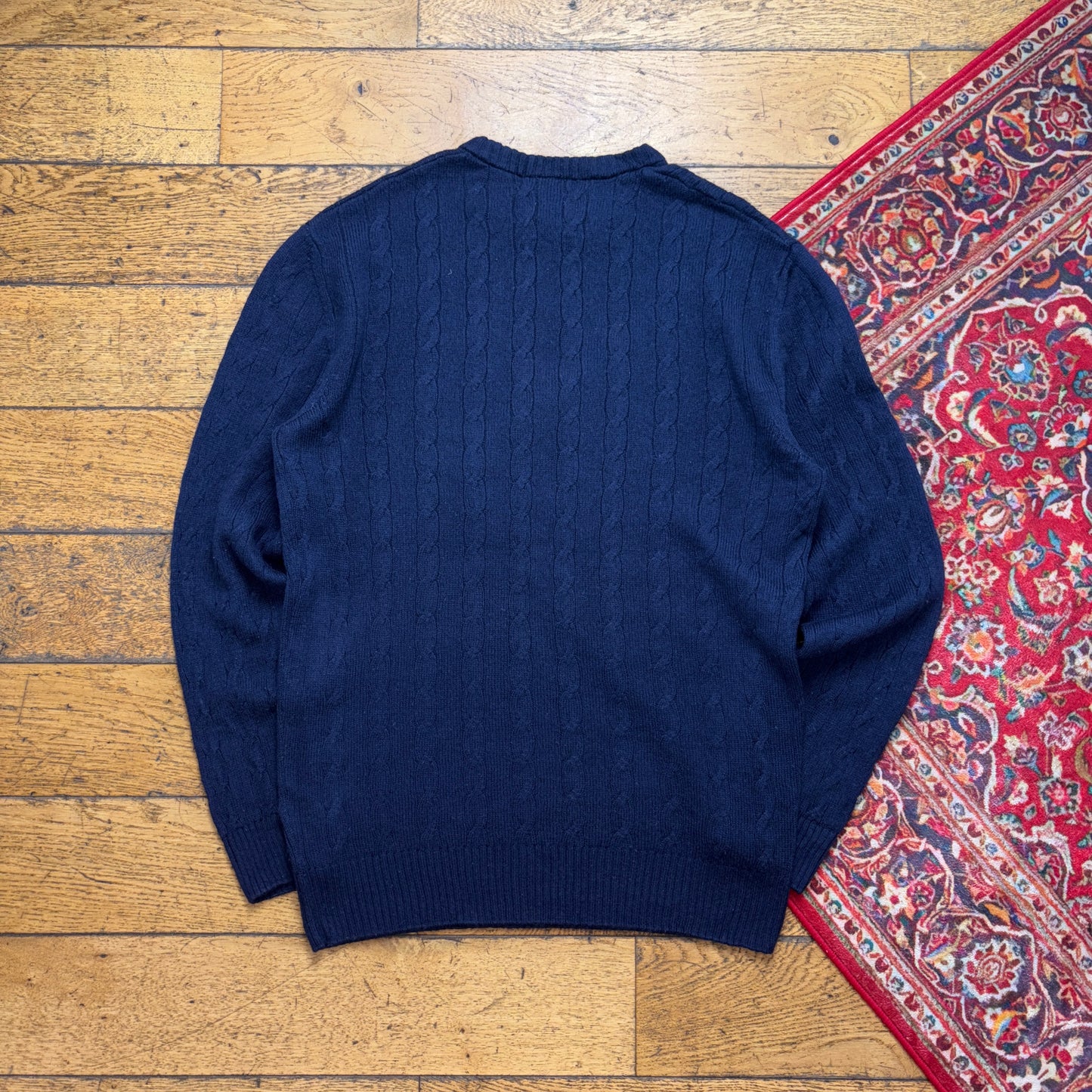 Vintage Lacoste Navy Cable Chunky Knit Jumper - M