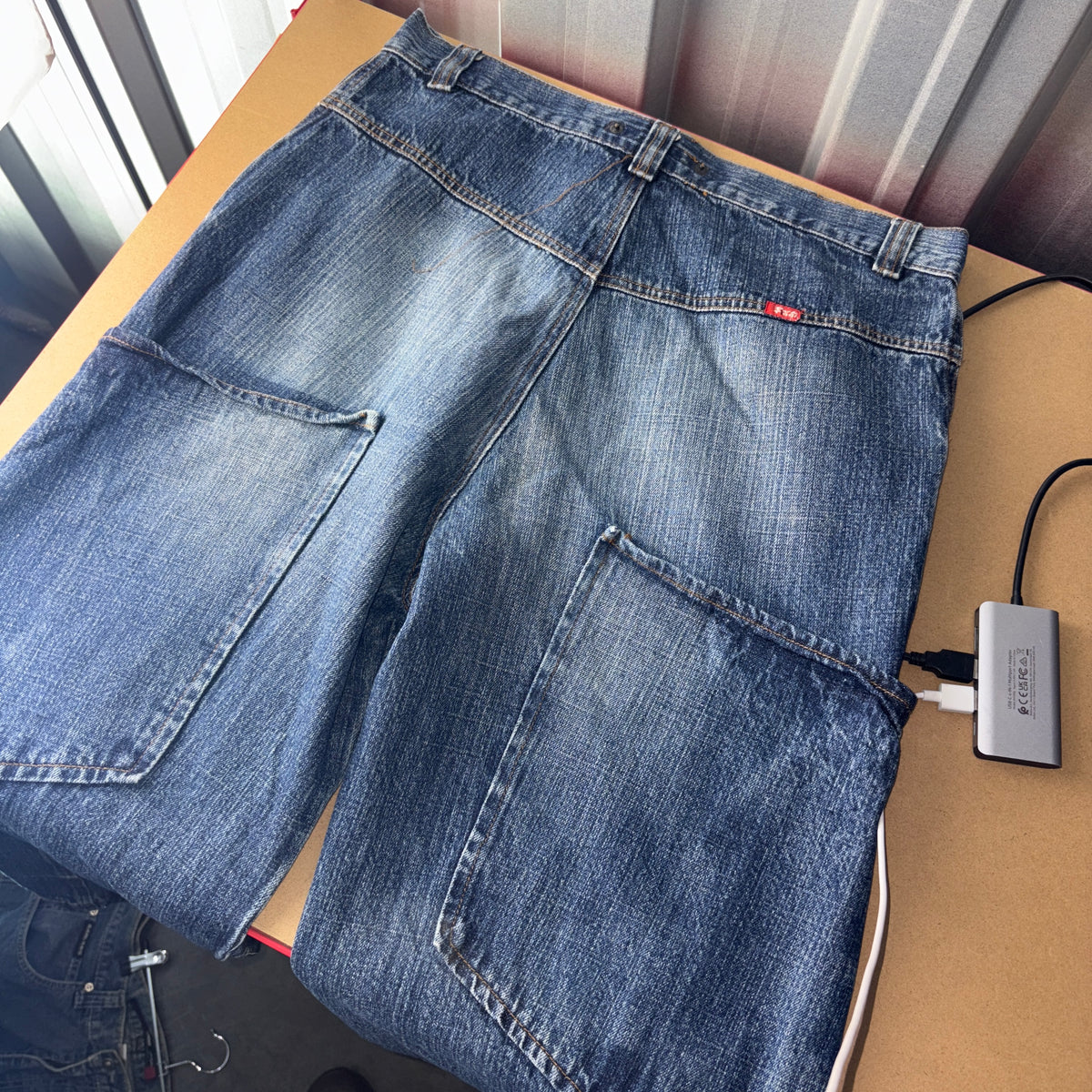 Park Flash Blue Embroidered Japanese Denim Hip Hop Y2K Baggy Jeans - 32R
