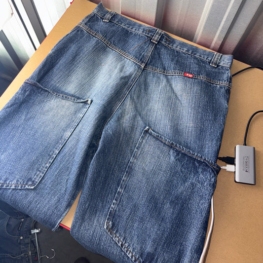 Park Flash Blue Embroidered Japanese Denim Hip Hop Y2K Baggy Jeans - 32R