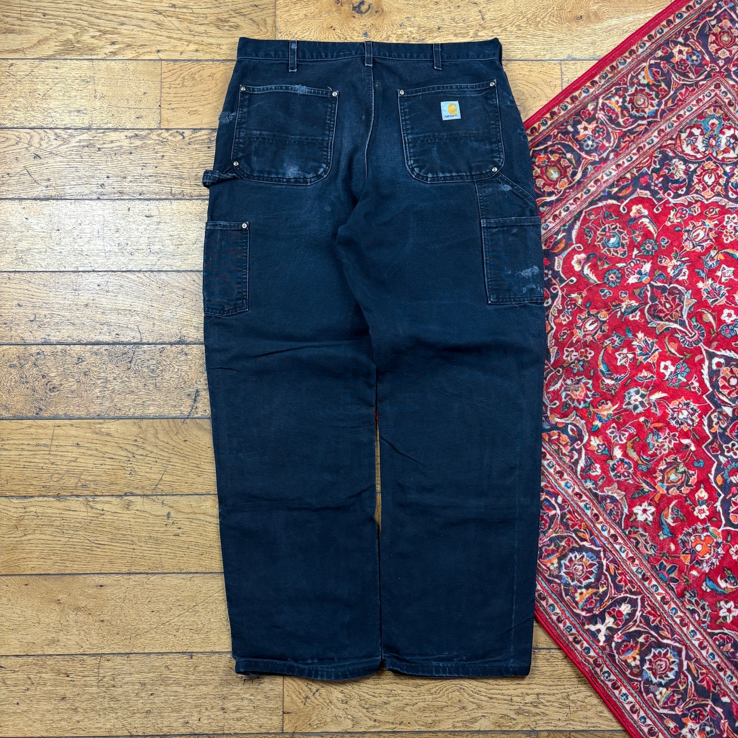 Vintage Carhartt Black Double Knee Workwear Carpenter Baggy Trousers - 36
