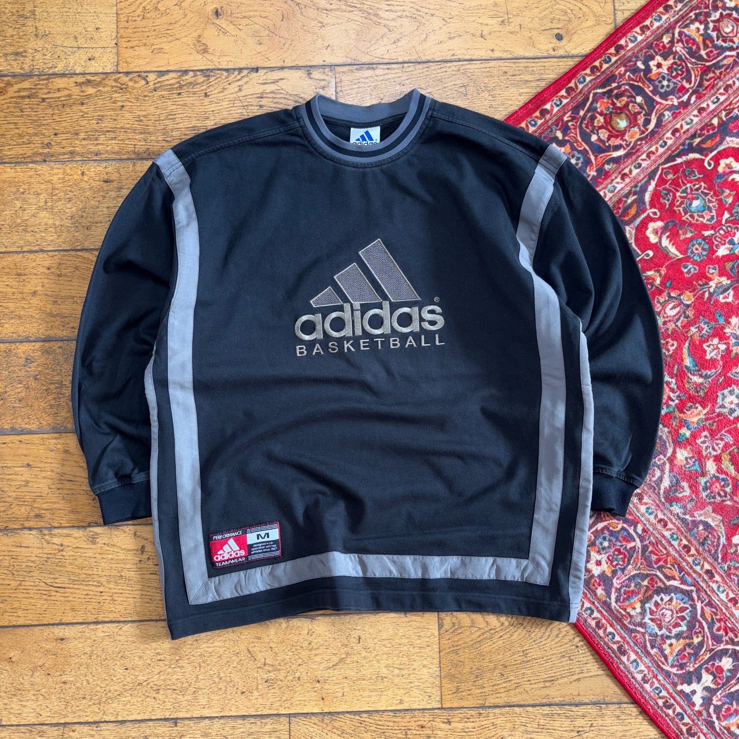 Vintage 90s Adidas Basketball Black Embroidered Sweatshirt - M