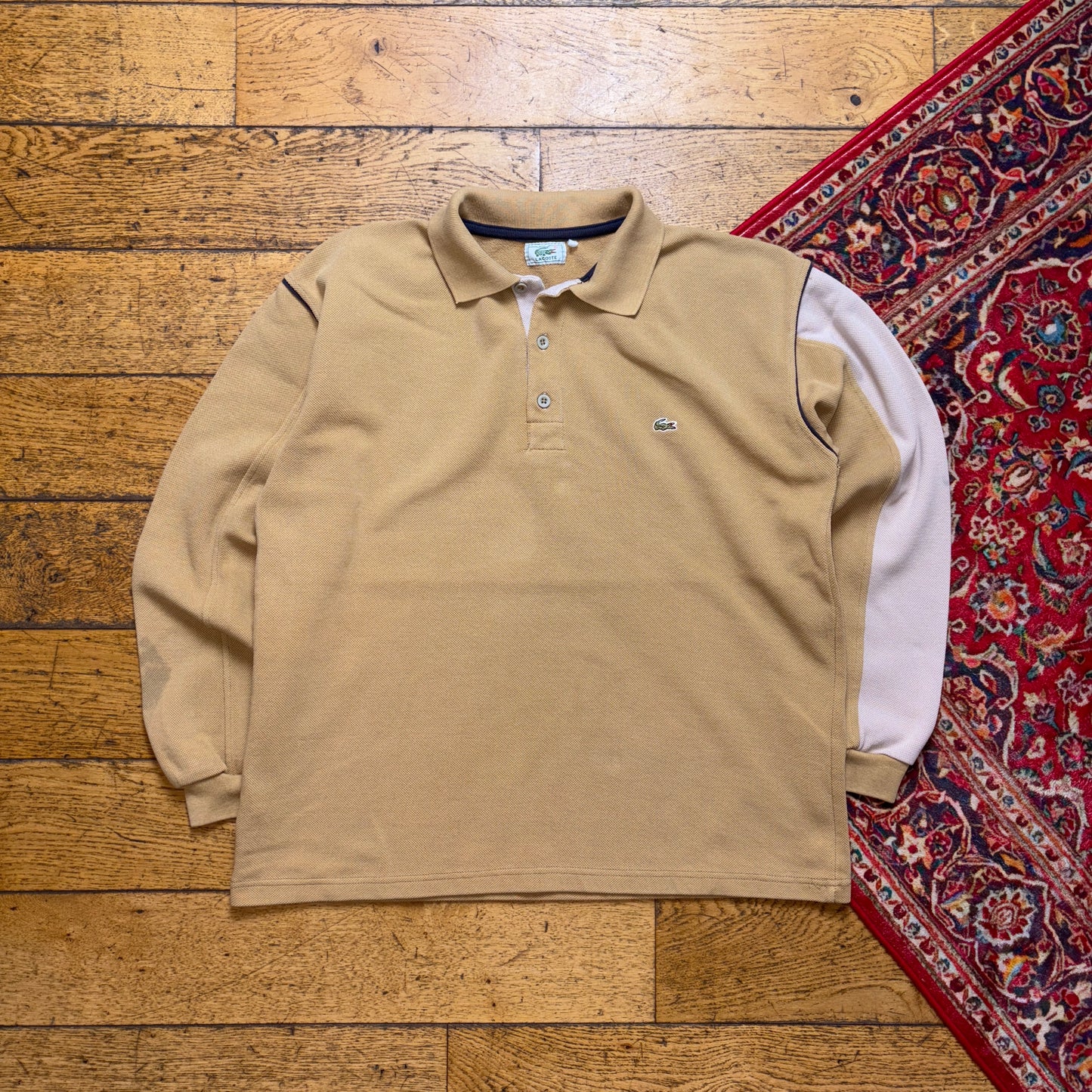 Vintage 90s Lacoste Brown Rugby Shirt Embroidered Sweatshirt - L