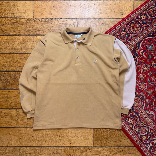 Vintage 90s Lacoste Brown Rugby Shirt Embroidered Sweatshirt - L
