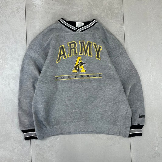 Vintage Lee Army Embroidered USA Grey College Sweatshirt - XL