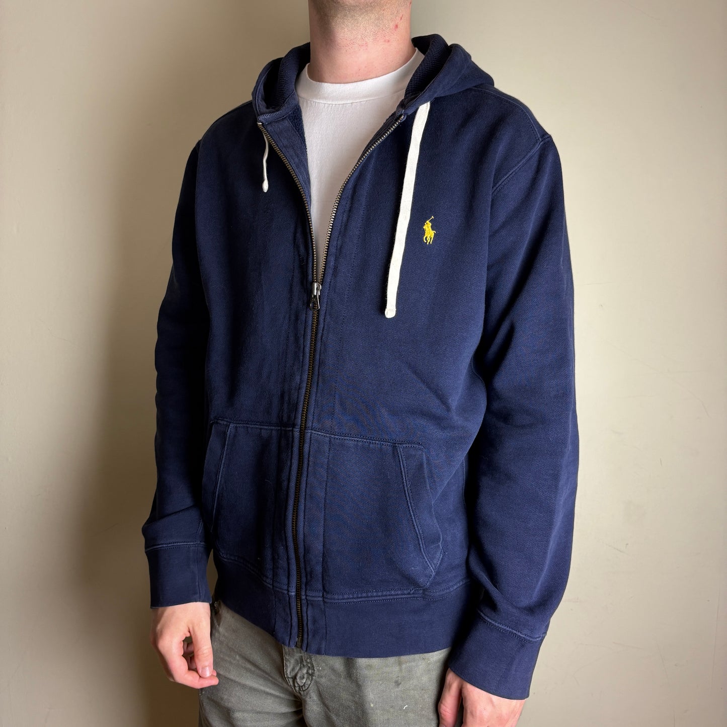Vintage Ralph Lauren Navy Blue Zip Hoodie Embroidered Sweatshirt - XL