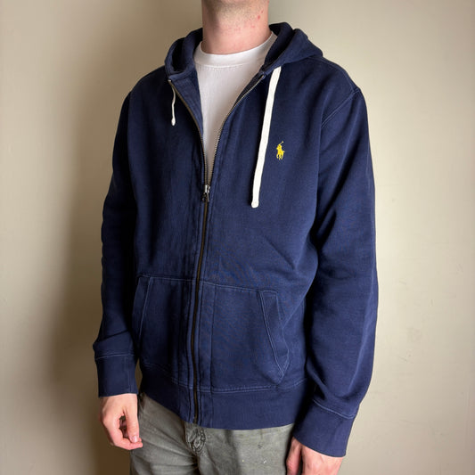 Vintage Ralph Lauren Navy Blue Zip Hoodie Embroidered Sweatshirt - XL