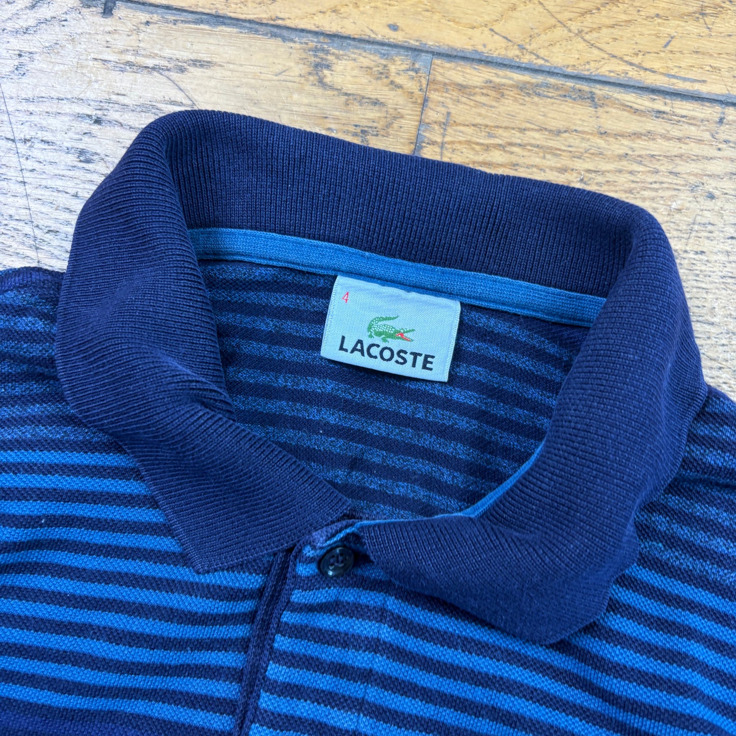 Vintage Lacoste Navy Stripe Rugby Polo Shirt - S