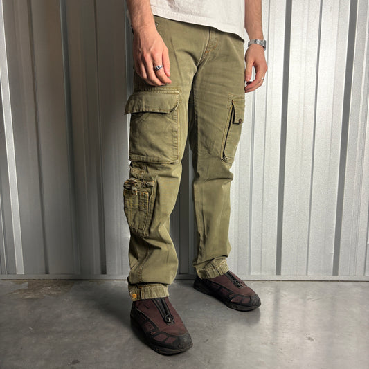 Vintage 40Weft Green Cargo Fatigue Y2K Baggy Trousers - 32L
