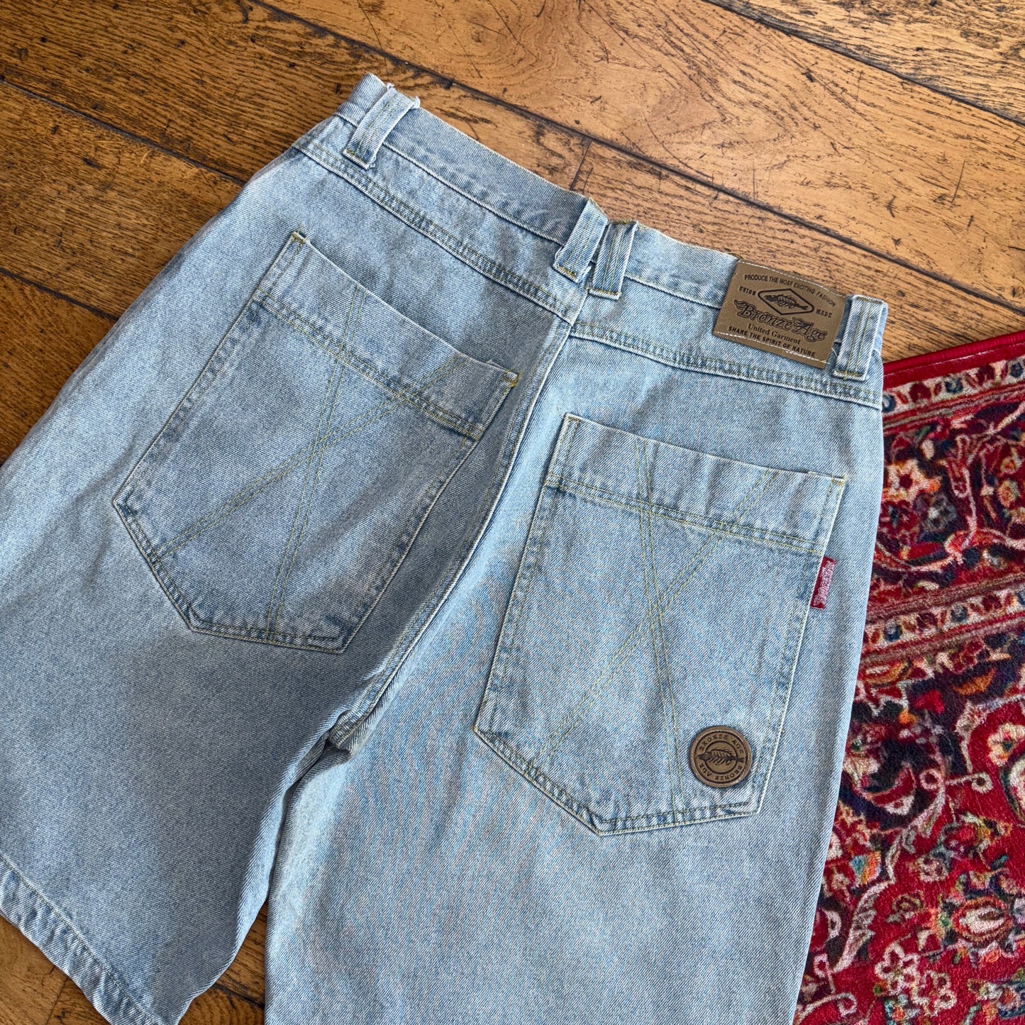 Vintage Embroidered Y2K Hip Hop Baggy Blue Shorts Jorts - 32