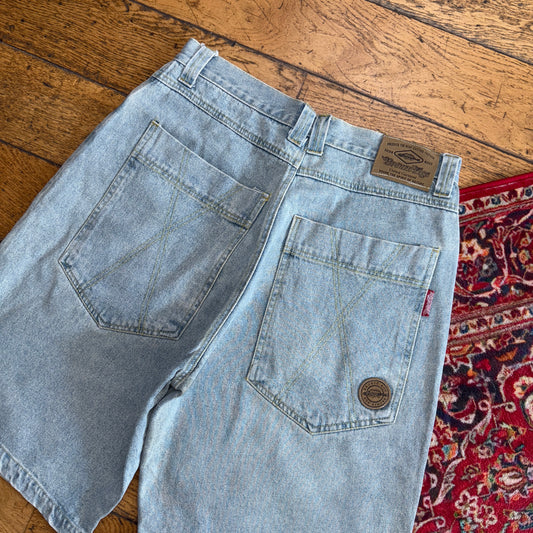 Vintage Embroidered Y2K Hip Hop Baggy Blue Shorts Jorts - 32