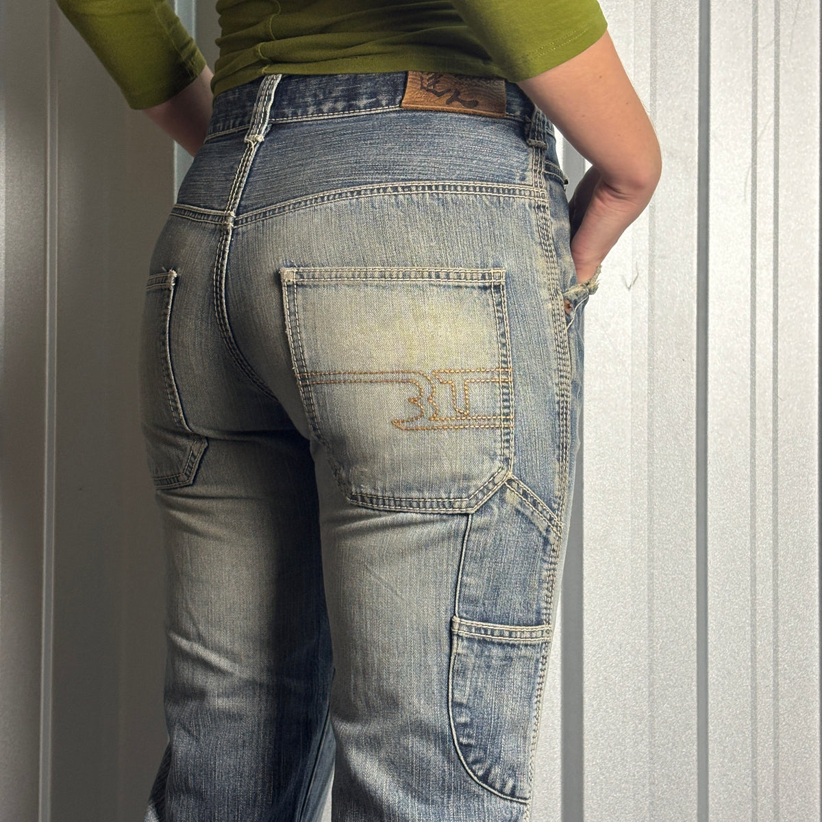 Big Train Embroidered Blue Japanese Denim Hip Hop Y2K Baggy Jeans - 28S