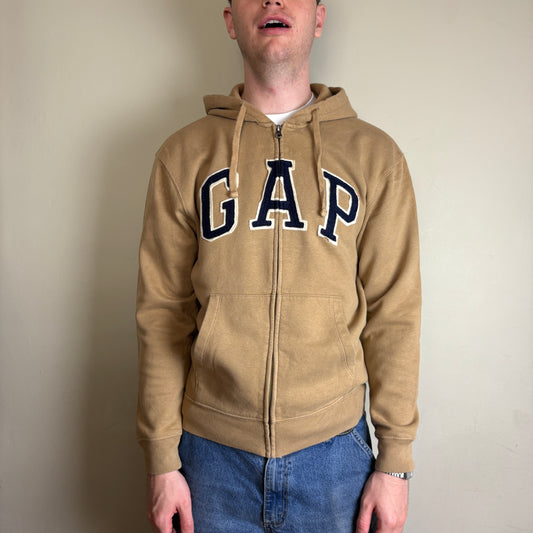 Vintage Gap Brown Spellout Zip Hoodie Embroidered Sweatshirt - S