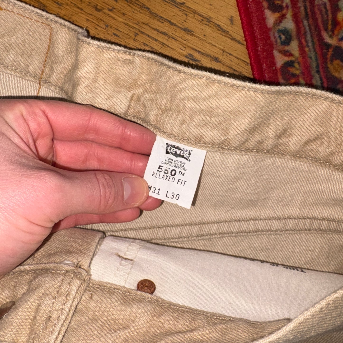 Vintage Levis 550 Baggy Tapered Cream Denim Jeans - 31S