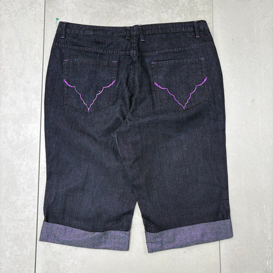 Vintage Embroidered Hip Hop Black Baggy Shorts Jorts - 42
