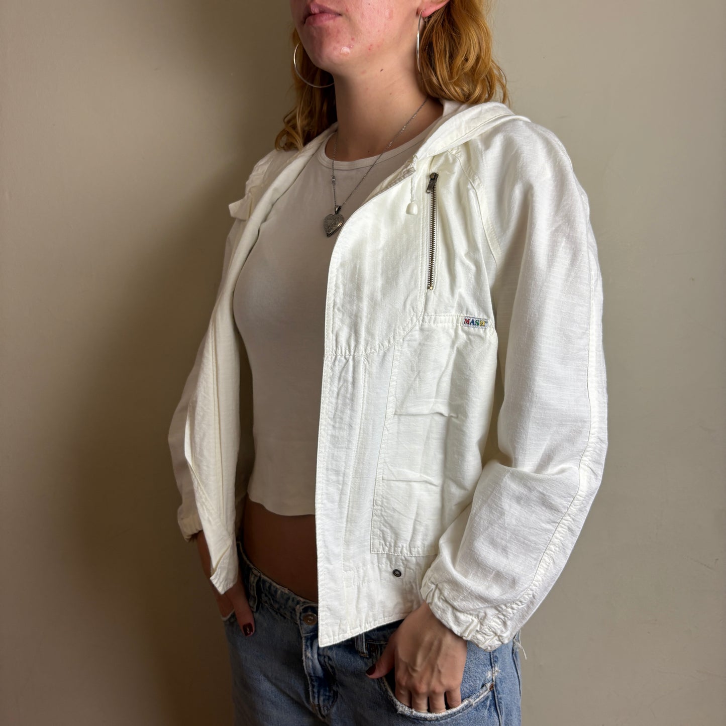 Vintage White Sailing Zip Lightweight Cropped Y2K Jacket - S