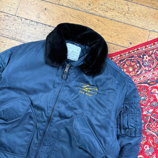 Vintage Navy Embroidered Pilot Aviator Bomber Jacket - 2XL
