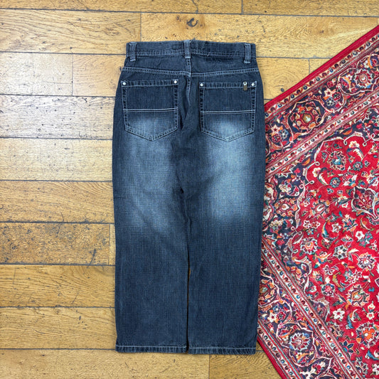 Vintage Southpole Black Embroidered Y2K Hip Hop Baggy Jeans - 30