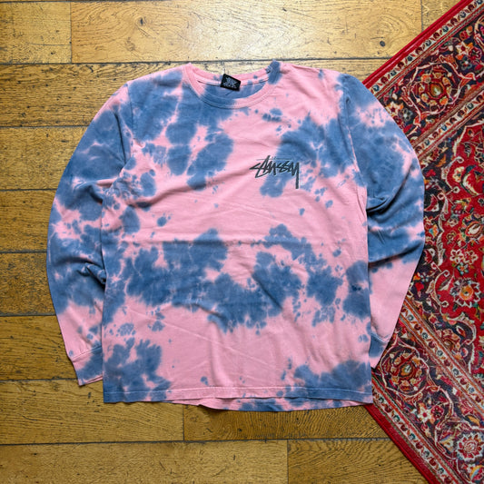 Vintage Stussy Tie Dye Pink Blue Long Sleeve T-Shirt - S