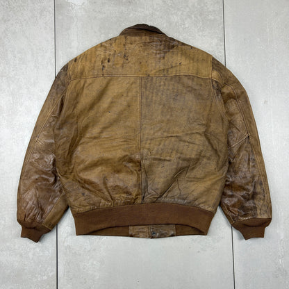 Vintage Aviator Pilot Flight Style Brown Genuine Leather Bomber Jacket - M