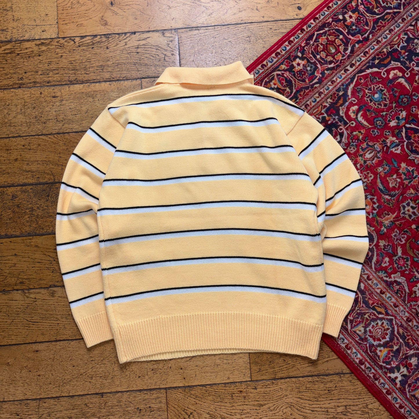 Vintage Lacoste Yellow Chunky Knit Quarter Zip Rugby Shirt Jumper -  M