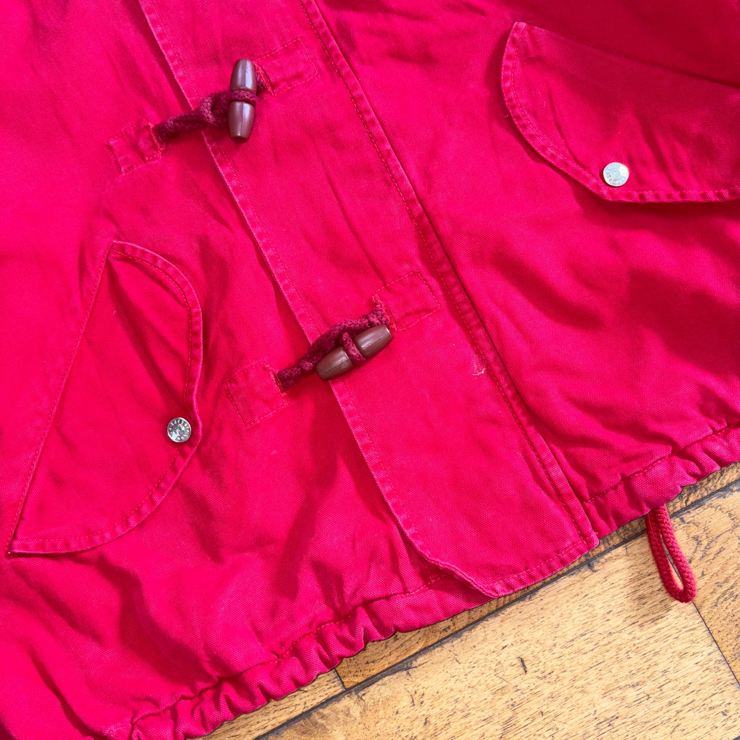 Vintage 90s Energie Red Fireman Boxy Clasp Parka Workwear Jacket - L