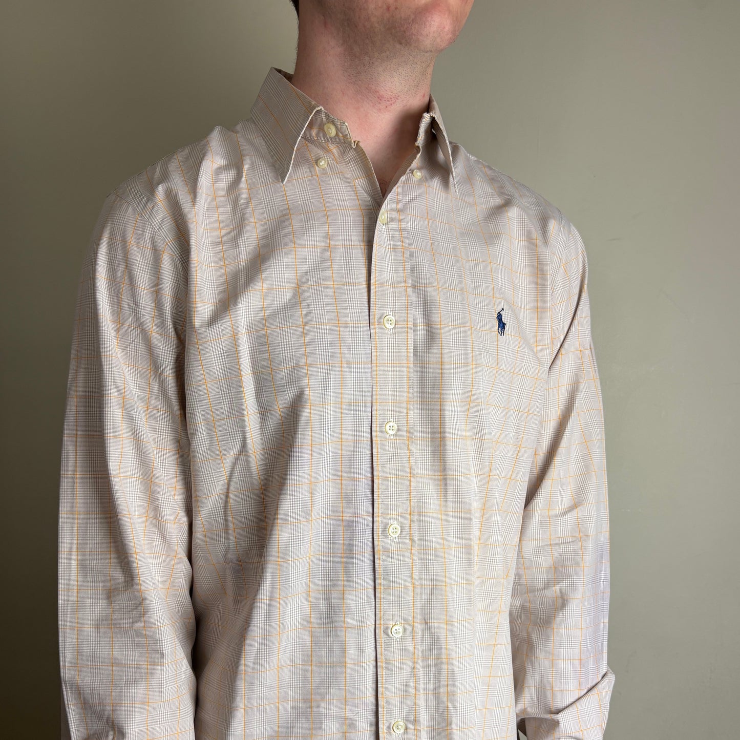 Vintage Ralph Lauren Cream Check Plaid Embroidered Shirt - L