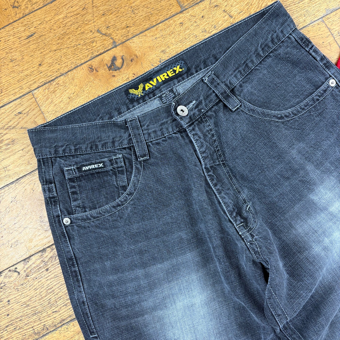 Vintage Avirex Black Embroidered Y2K Hip Hop Baggy Jeans - 39