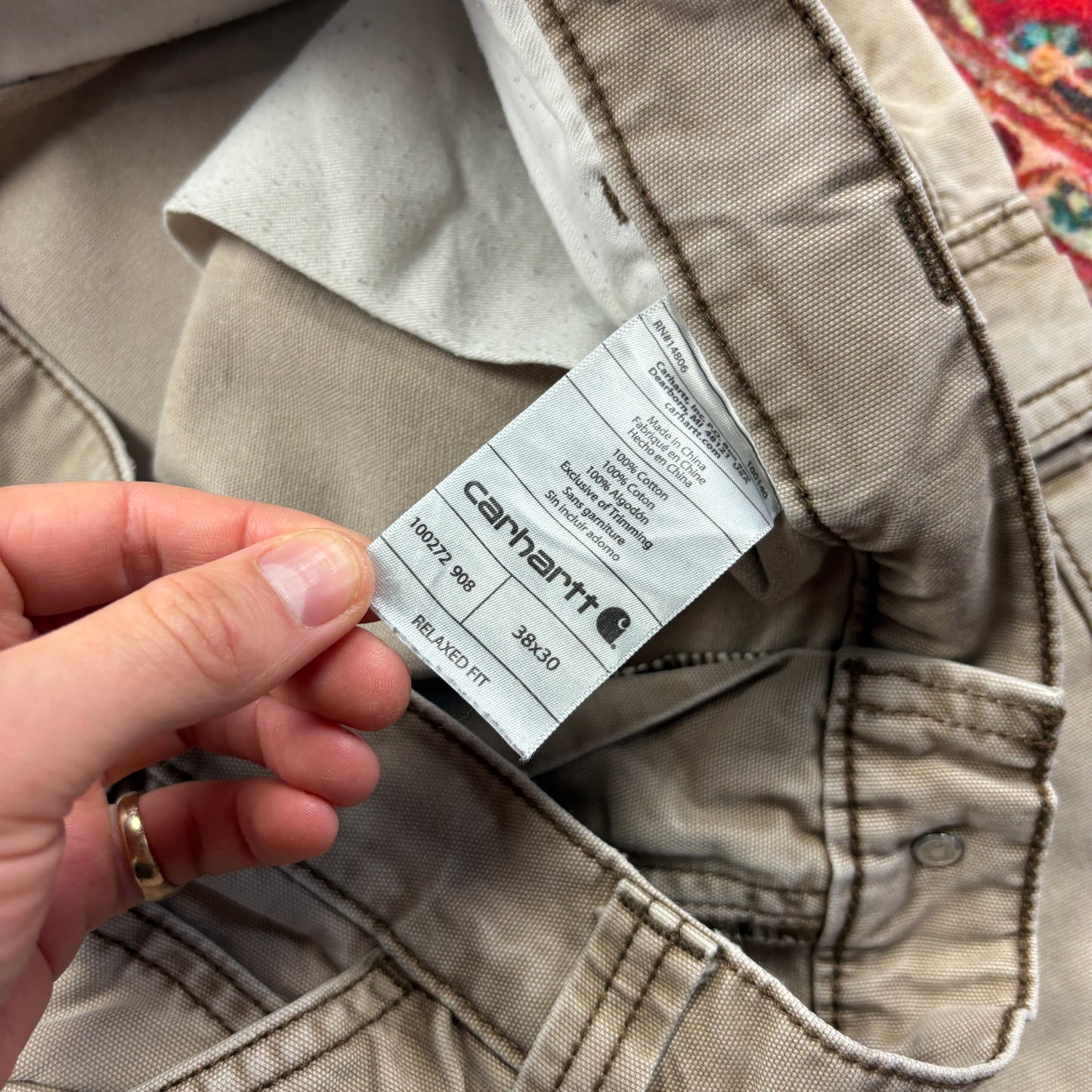 Vintage Carhartt Brown Cream Cargo Workwear Carpenter Baggy Trousers - 38