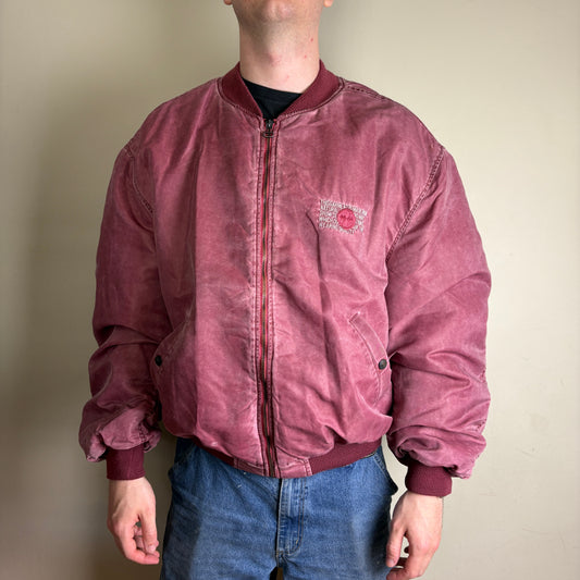 Vintage Pink Burgundy Embroidered Bomber Jacket - XL