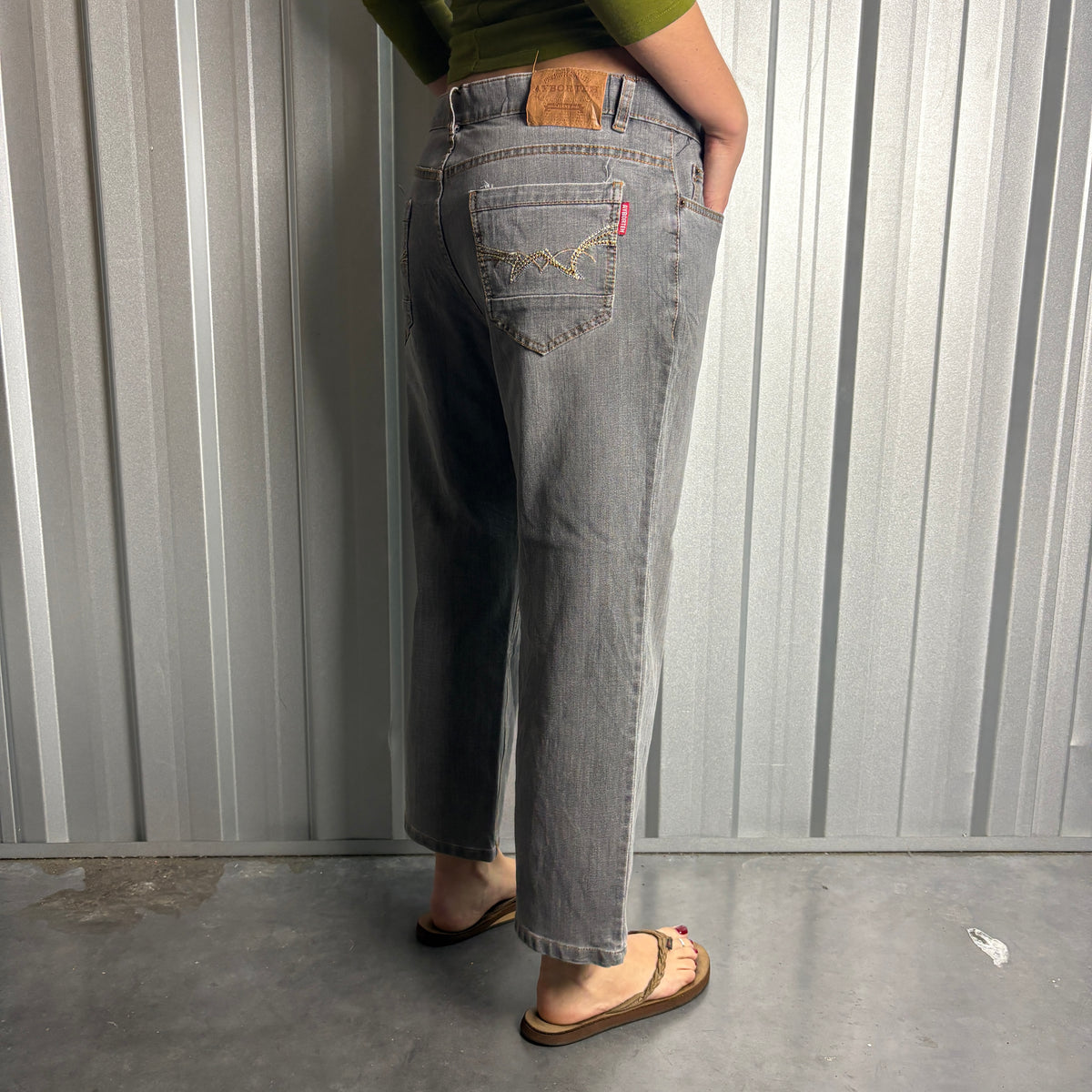 Embroidered Grey Japanese Denim Hip Hop Y2K Baggy Jeans - 34S
