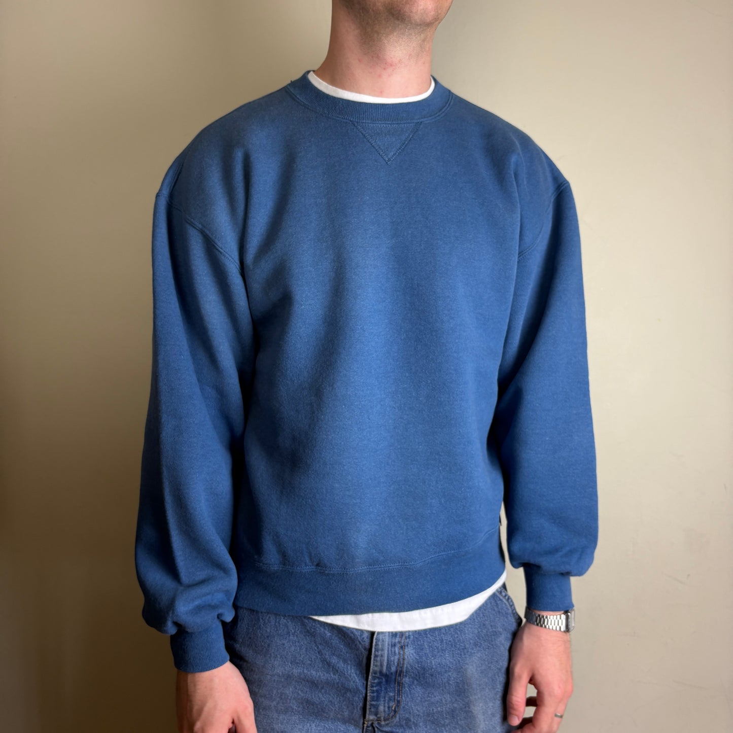 Vintage Russell Athletic Blue Boxy Blank Sweatshirt - L