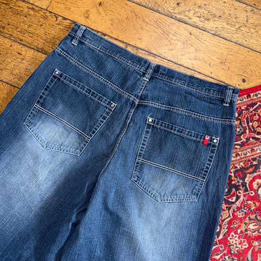 Vintage Southpole Blue Embroidered Y2K Hip Hop Baggy Jeans Shorts Jorts - 42