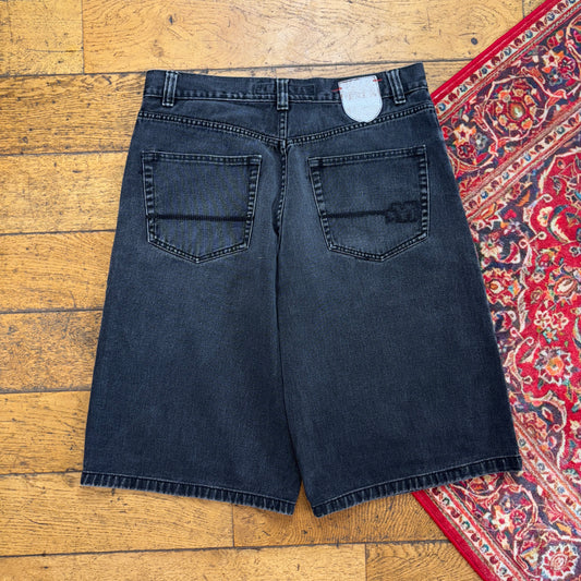 Vintage Mecca Black Embroidered Y2K Hip Hop Baggy Shorts Jorts - 36