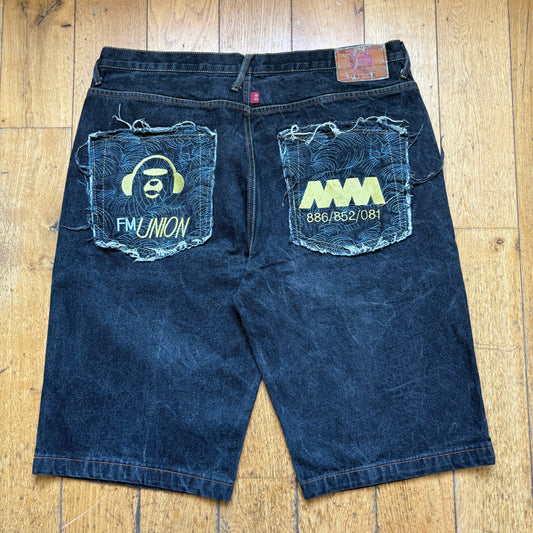 Vintage RMC Embroidered Hip Hop Black Baggy Shorts Jorts - 40