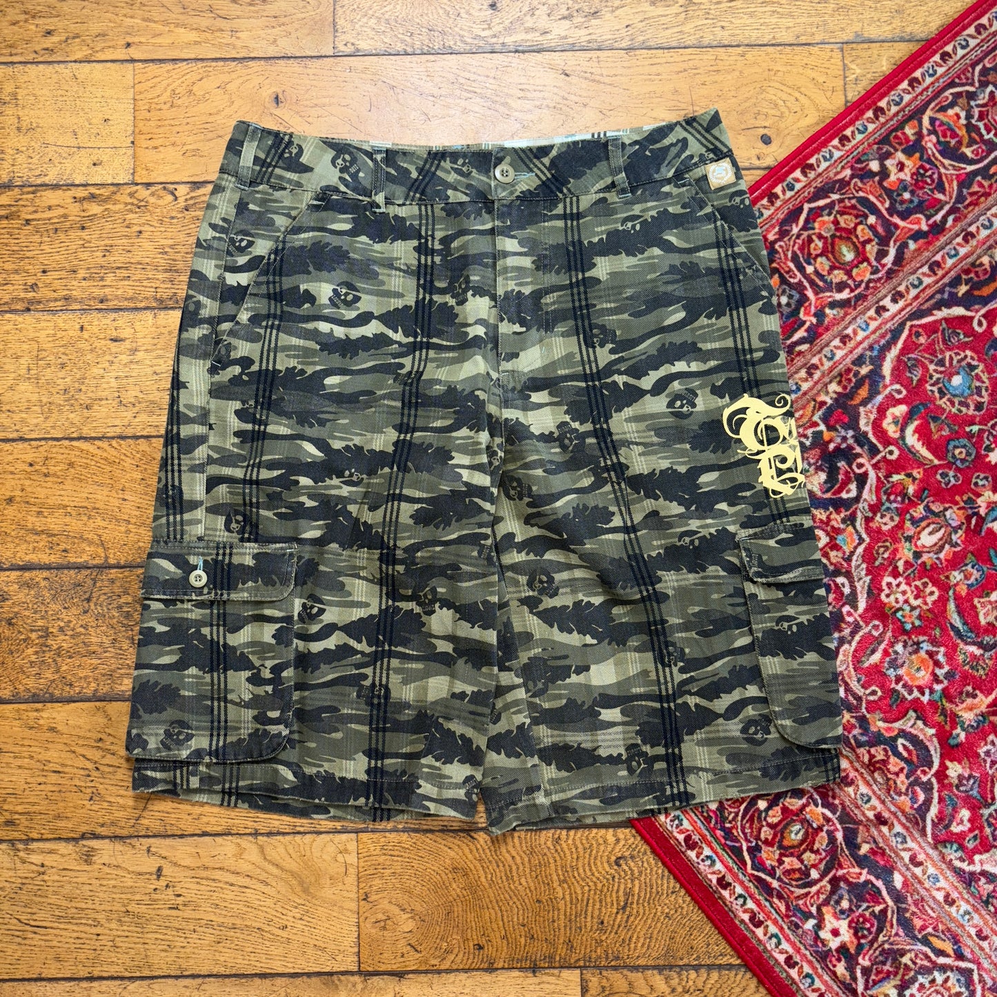 Vintage Evidence Green Camo Hip Hop Baggy Shorts Jorts - 38